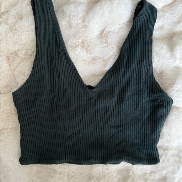 Amour Vert Tops - Amour Vert Green Ribbed Crop Tank Top
